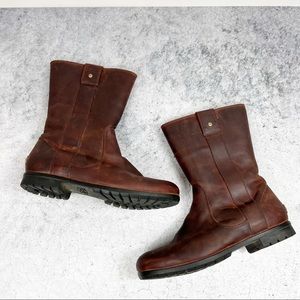 UGG Burroughs Brown Leather Zip Boots Size 8.5